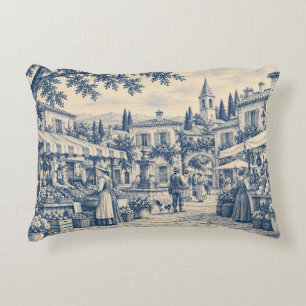 Cojín Decorativo Mercado de Pueblo Francés Azul Vintage