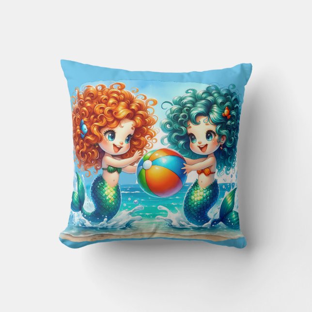 Cojín Decorativo "Mermaid Beach Ball Fun" (Anverso)