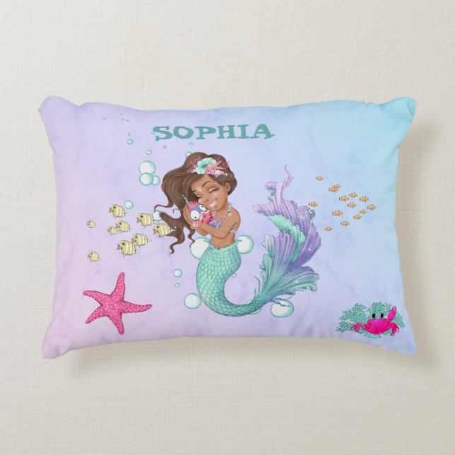 Cojín Decorativo Mermaid Cute Blue Pink Starfish Personal (Anverso)