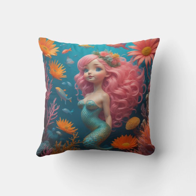 Cojín Decorativo Mermaid Cute Rosa (Reverso)