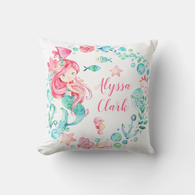 Cojín Decorativo Mermaid Pastel Ocean Baby Nursera (Anverso)
