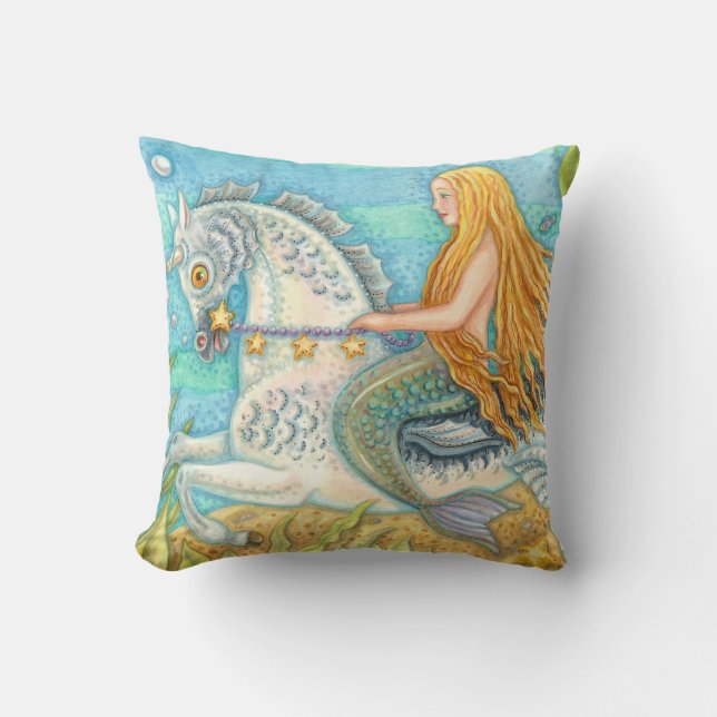 Cojín Decorativo Mermaid Riding Seahorse Merhorse Unicorn PILLOW (Anverso)