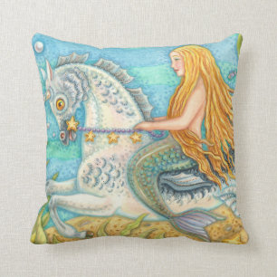 Cojín Decorativo Mermaid Riding Seahorse Merhorse Unicorn PILLOW