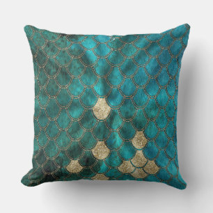Cojín Decorativo Mermaidbáscula verde Aqua con purpurina de oro