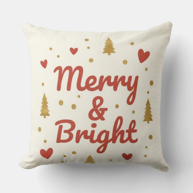 Cojín Decorativo Merry & Bright" Festive Christmas Throw Pillow (Anverso)