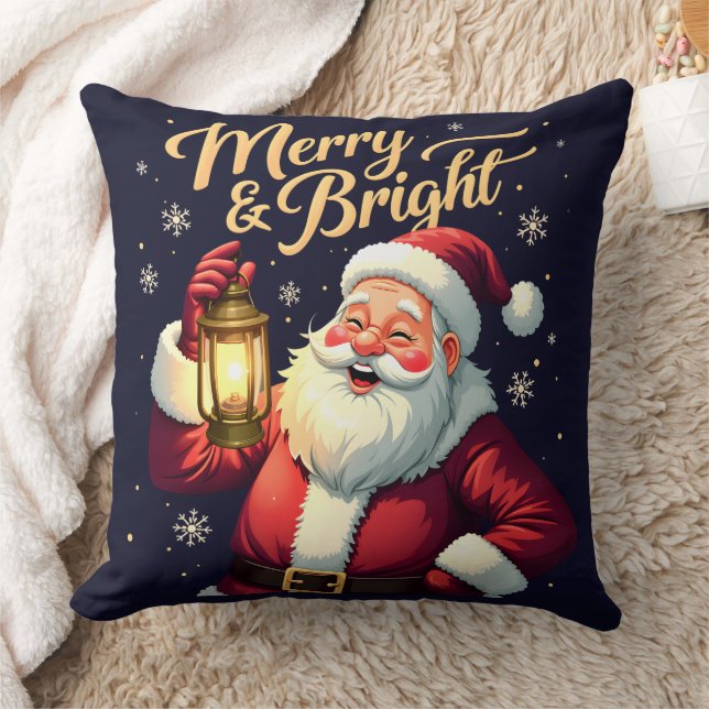 Cojín Decorativo Merry Bright Santa Holding Lantern Illustration (Manta)