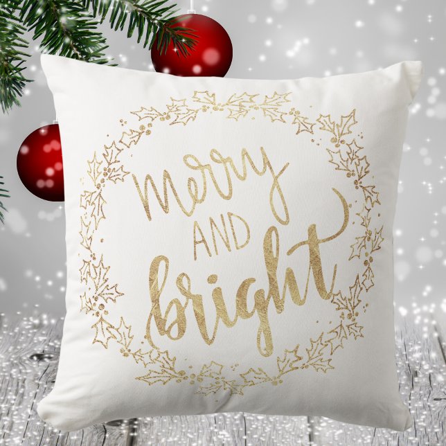 Cojín Decorativo Merry & Bright - White & Gold - Navidades (Merry & Bright - White & Gold - Christmas Throw Pillow)