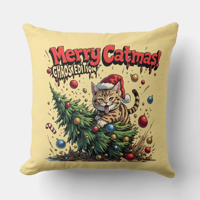 Cojín Decorativo Merry Catmas – Chaos Edition (Anverso)