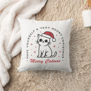 Cojín Decorativo Merry Catmas Navidades gato estética roja