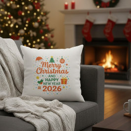 Cojín Decorativo Merry Christmas and Happy New Year 2026
