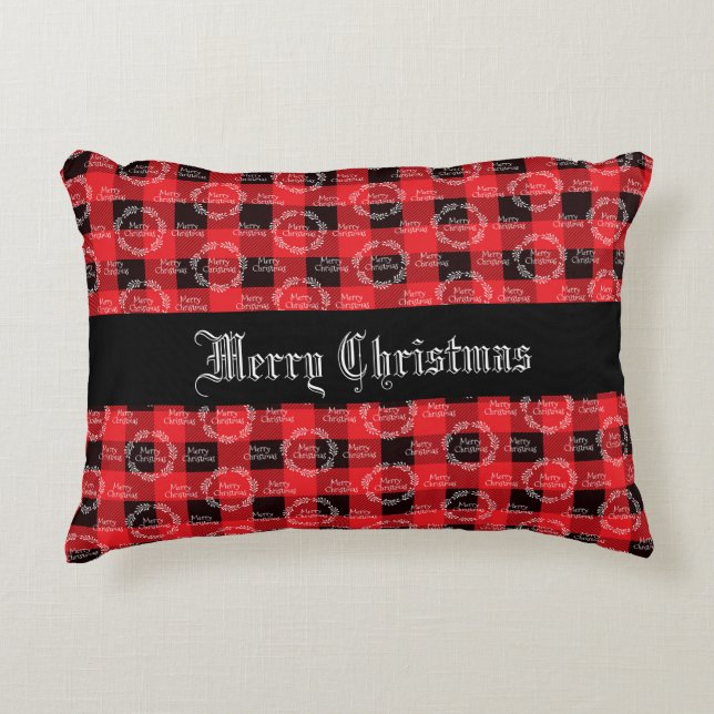 Cojín Decorativo Merry Christmas Buffalo Plaid (Anverso)