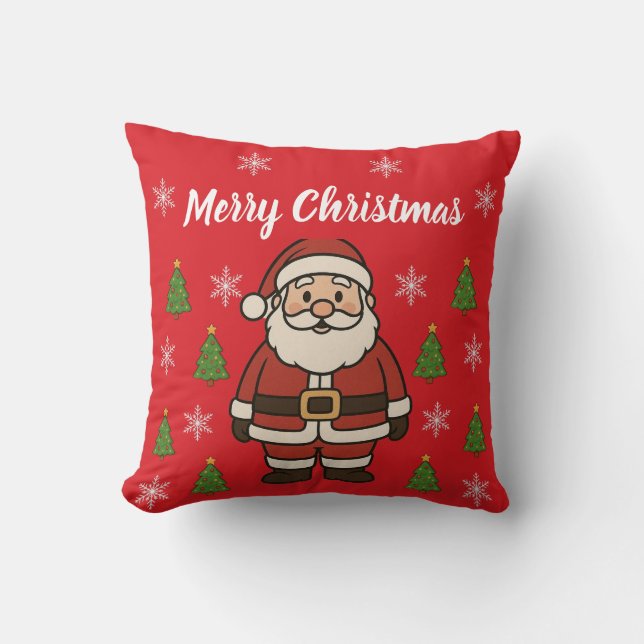 Cojín Decorativo Merry Christmas Cartoon Santa Claus Fun Red (Anverso)