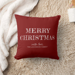 Cojín Decorativo Merry Christmas Custom Name Moderno Simple Red