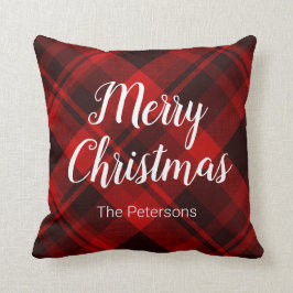 Cojín Decorativo Merry Christmas Custom Name Red Black Planteada