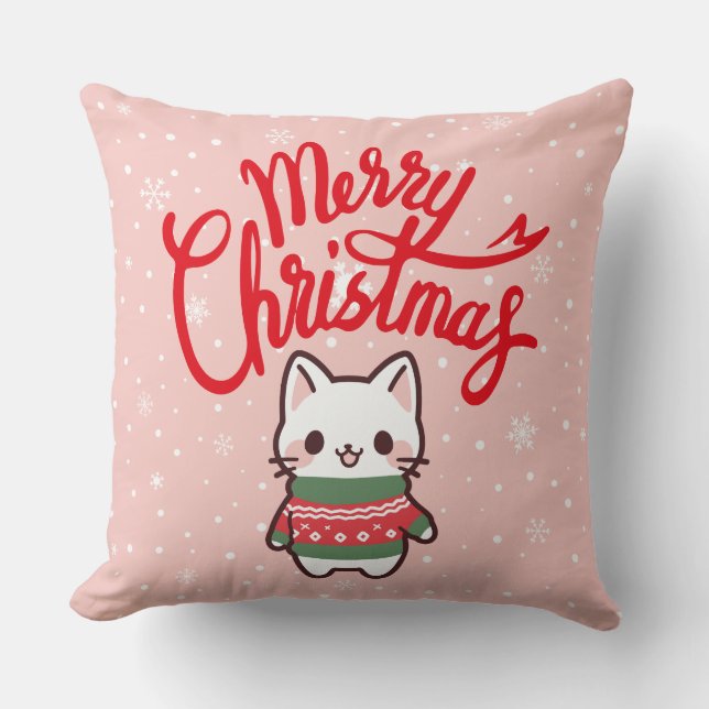 Cojín Decorativo Merry Christmas Cute Cat Cushion (Anverso)