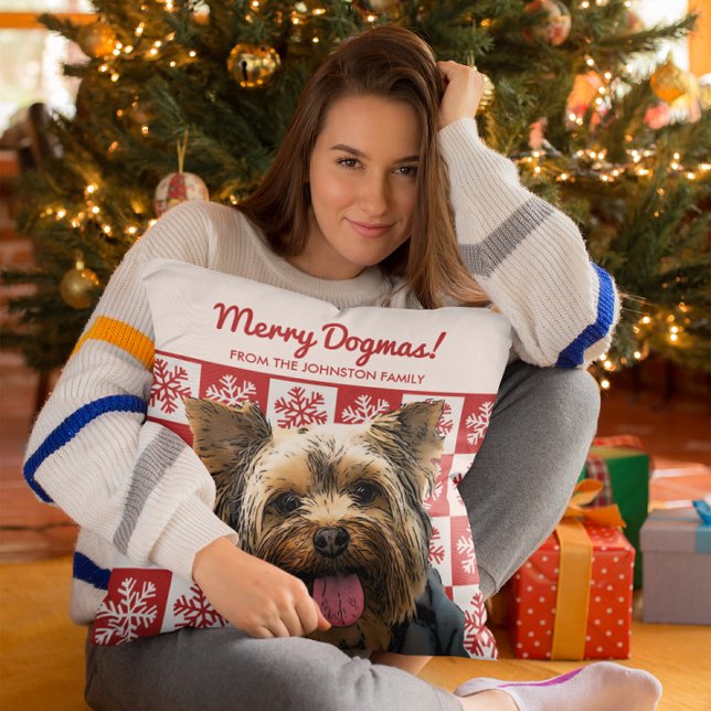 Cojín Decorativo Merry Christmas Dog Yorkie Terrier Dogmas Red (When your Yorkie is the center of your Christmas decor. )