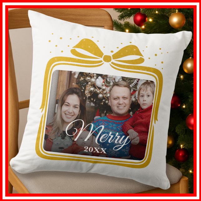 Cojín Decorativo  Merry Christmas Elegant Bow Present Photo Collage (Subido por el creador)