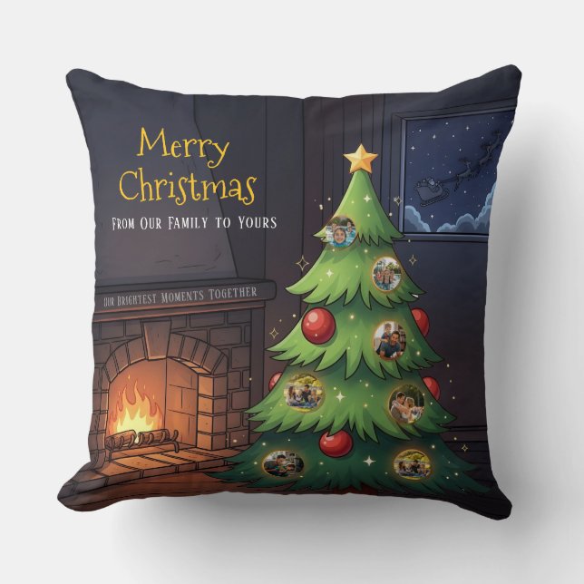 Cojín Decorativo Merry Christmas Family Tree Photo Throw Pillow (Anverso)