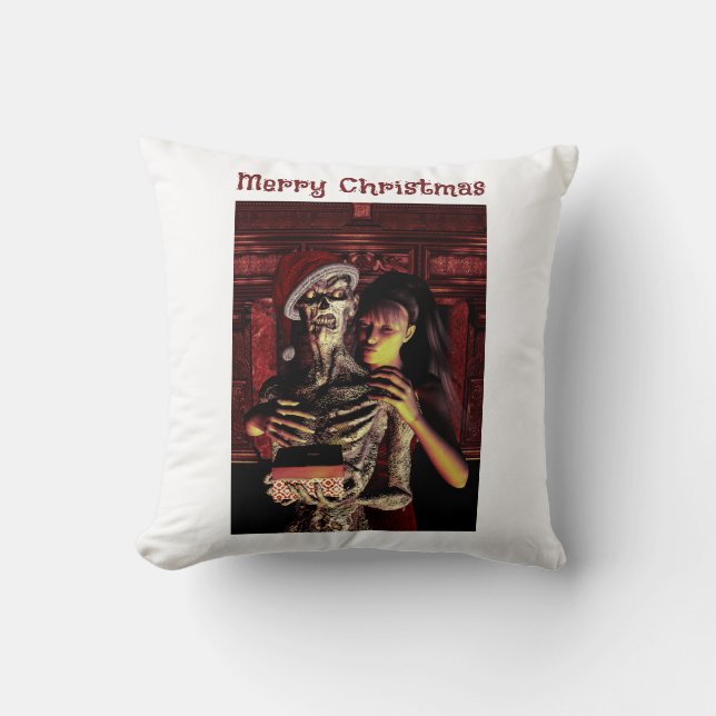 Cojín Decorativo Merry Christmas. Funny skeleton with woman (Anverso)