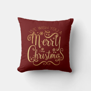 Cojín Decorativo Merry Christmas Gold Typography Moda Roja