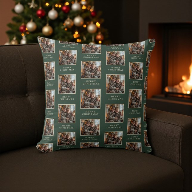 Cojín Decorativo Merry Christmas Green Photo Holiday (Subido por el creador)