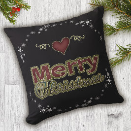 Cojín Decorativo Merry Christmas Heart Snowflake Black