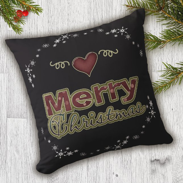 Cojín Decorativo Merry Christmas Heart Snowflake Black (Subido por el creador)