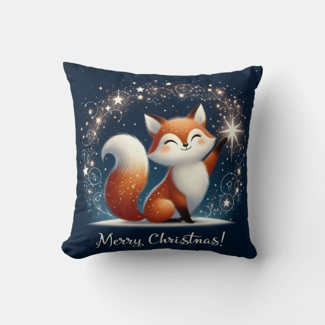 Cojín Decorativo Merry Christmas - Magical Fox  Throw Pillow (Anverso)