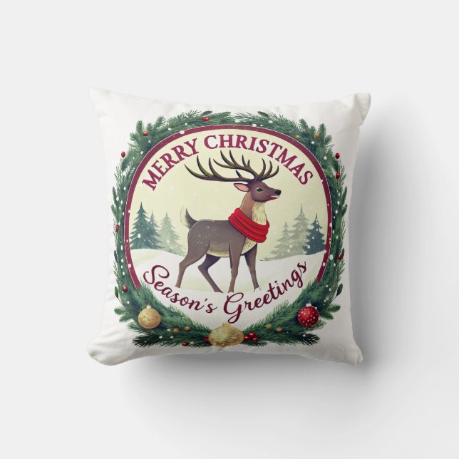 Cojín Decorativo Merry Christmas –Majestic Winter Reindeer 🦌 (Anverso)