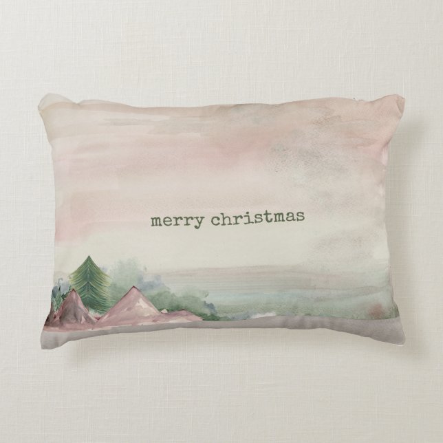Cojín Decorativo Merry Christmas Mountain Watercolor (Anverso)
