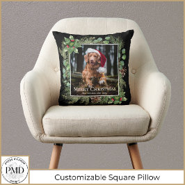 Cojín Decorativo Merry Christmas Pet Photo Wreath Botanical
