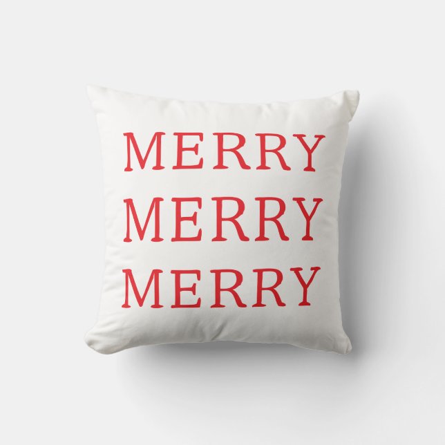 Cojín Decorativo Merry Christmas Red & White Throw Pillow (Anverso)