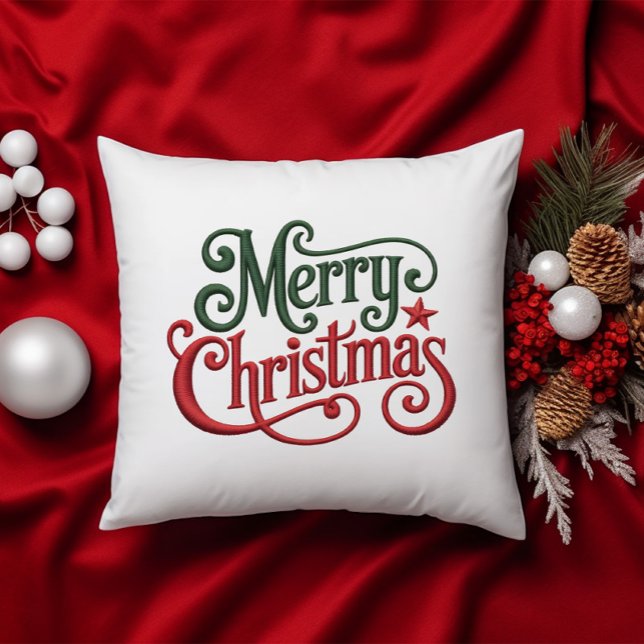 Cojín Decorativo Merry Christmas Retro Embroidery Typography (Subido por el creador)