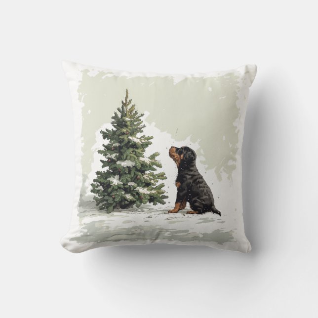 Cojín Decorativo Merry Christmas Rottweiler Dog Christmas Tree (Anverso)