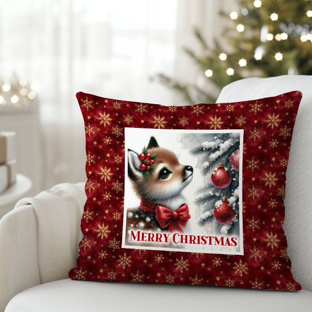 Cojín Decorativo Merry Christmas scene baby fawn Christmas pillow  (Merry Christmas scene baby fawn Christmas pillow (50))