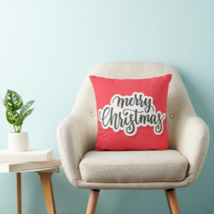 Cojín Decorativo Merry Christmas Typography Red Pillow