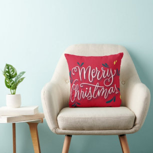 Cojín Decorativo Merry Christmas Typography Red Pillow