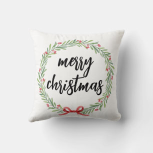 Cojín Decorativo Merry Christmas Watercolor Berry Wreath