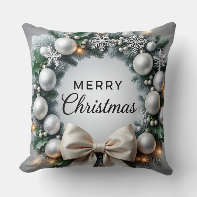 Cojín Decorativo Merry Christmas Wreath Luxury Holiday Pillow (Anverso)