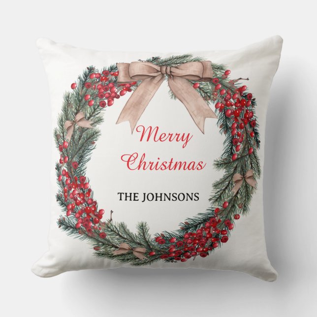 Cojín Decorativo Merry Christmas Wreath Throw Pillow  (Anverso)