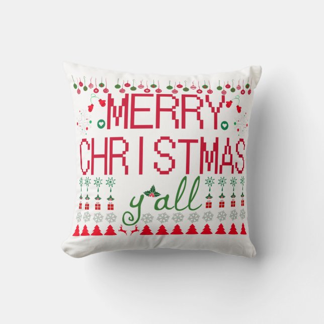 Cojín Decorativo "Merry Christmas Y'all" Ugly Sweater (Anverso)