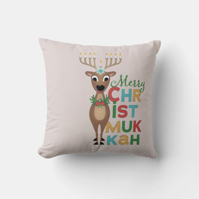Cojín Decorativo Merry Christmukkah Reindeer (Anverso)