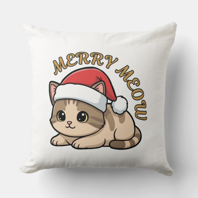 Cojín Decorativo Merry Meow – Festive Cat Christmas Throw Pillow (Anverso)