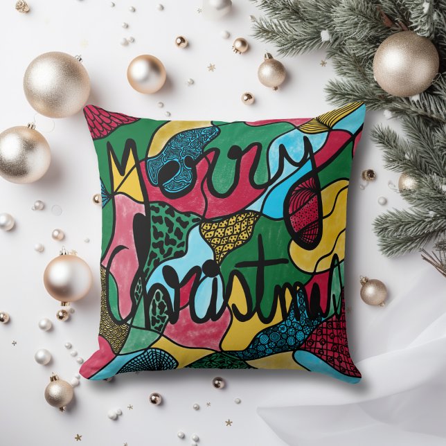 COJÍN DECORATIVO MERRY NAVIDAD NEUROGRÁFICA Y NEGRO (Subido por el creador)