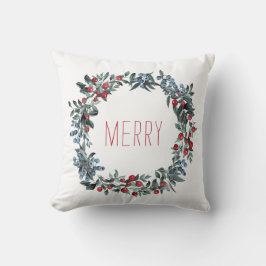 Cojín Decorativo Merry Red Blue Berries acuarela festividad