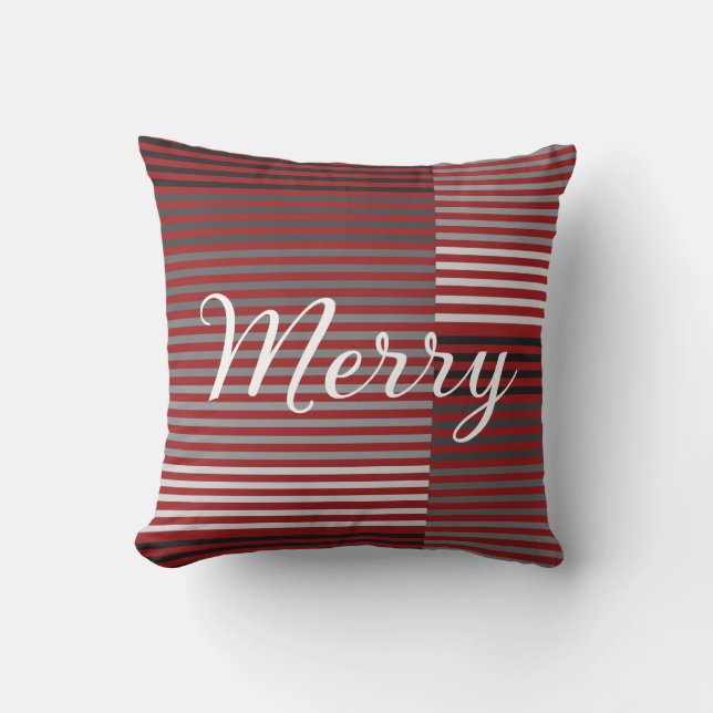 Cojín Decorativo Merry -Red, Gray, Black, White Stripes (Anverso)