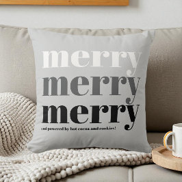 Cojín Decorativo Merry Typography Gray Black White Fun Navidades