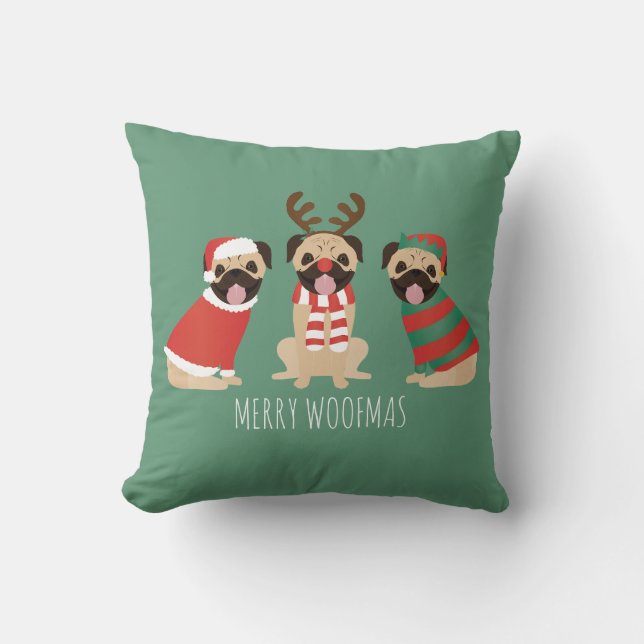 Cojín Decorativo Merry Woofmas Pug Dogs (Anverso)