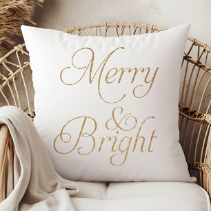 Cojín Decorativo Merry y Bright - Pillow de Navidades dorados y bla