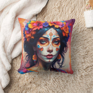Cojín Decorativo Mexican Catrina watercolor